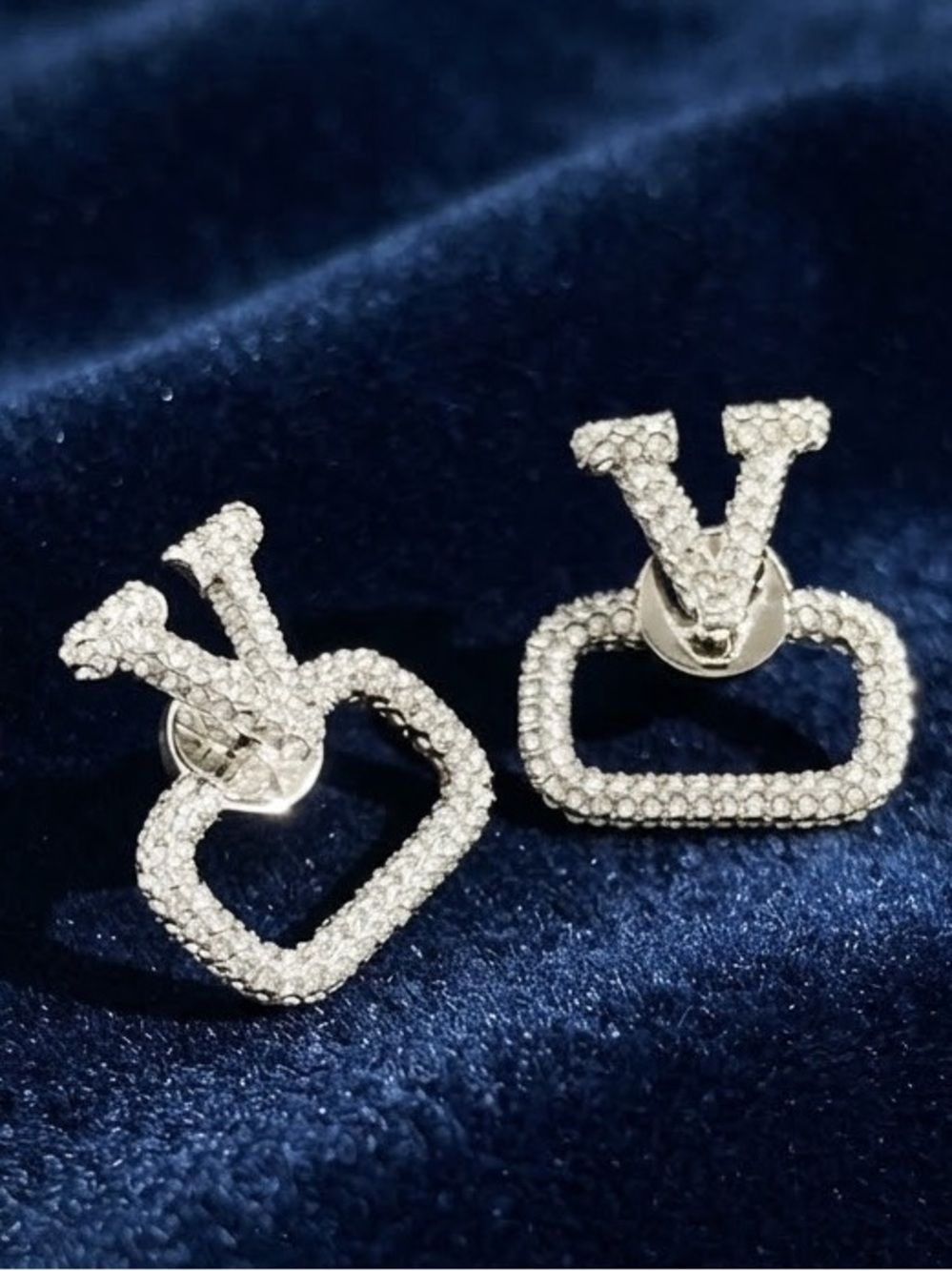 Silver Tone Crystal Pavé 'V' Drop Stud Earrings
